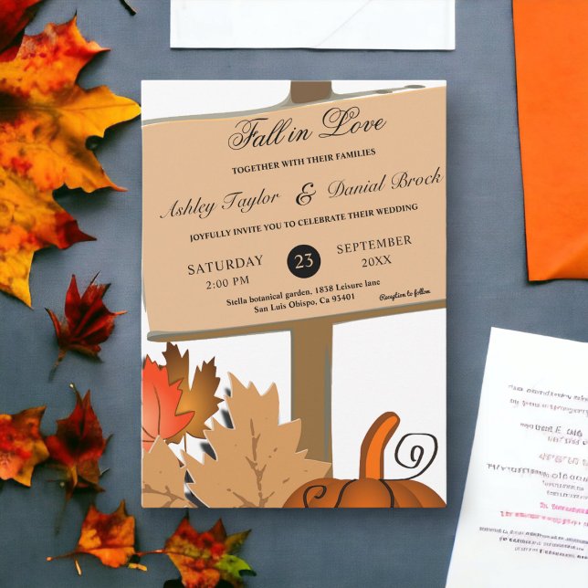 Elegant Rustic Pumpkin Autumn Leaves Fall Wedding Invitation (Creator Uploaded)