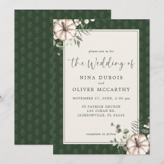 Elegant Rustic Pumpkins and Green Leaves Wedding Invitation