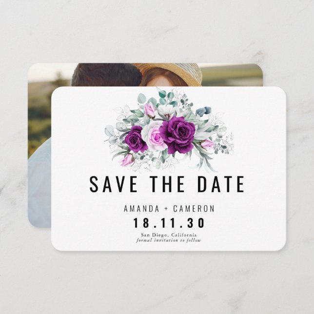 Elegant Rustic Purple Blush Floral Save The Date  Invitation (Front/Back)