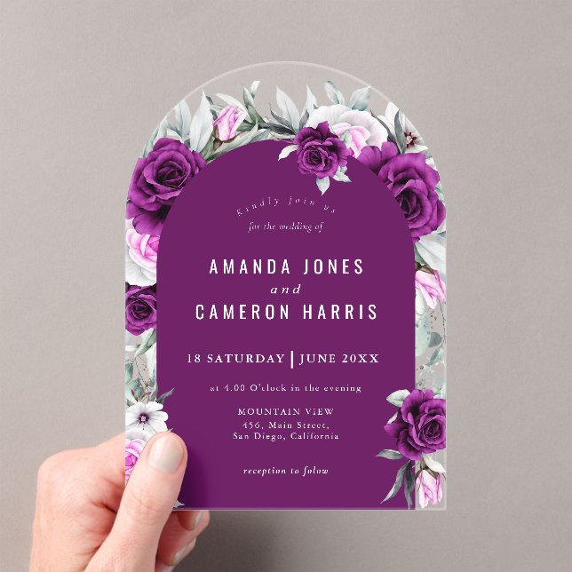 Elegant Rustic Purple Blush Geometric Wedding  Acrylic Invitations (Insitu (Handheld))