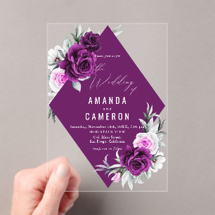 Elegant Rustic Purple Blush Geometric Wedding Acrylic Invitations