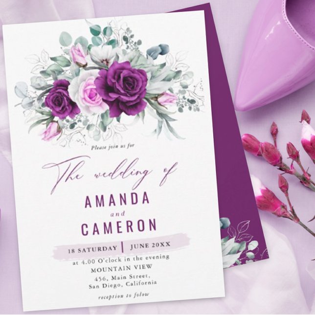 Elegant Rustic Purple Blush Geometric Wedding  Invitation (Creator Uploaded)