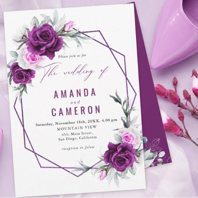 Elegant Rustic Purple Blush Geometric Wedding Invitation (Creator Uploaded)
