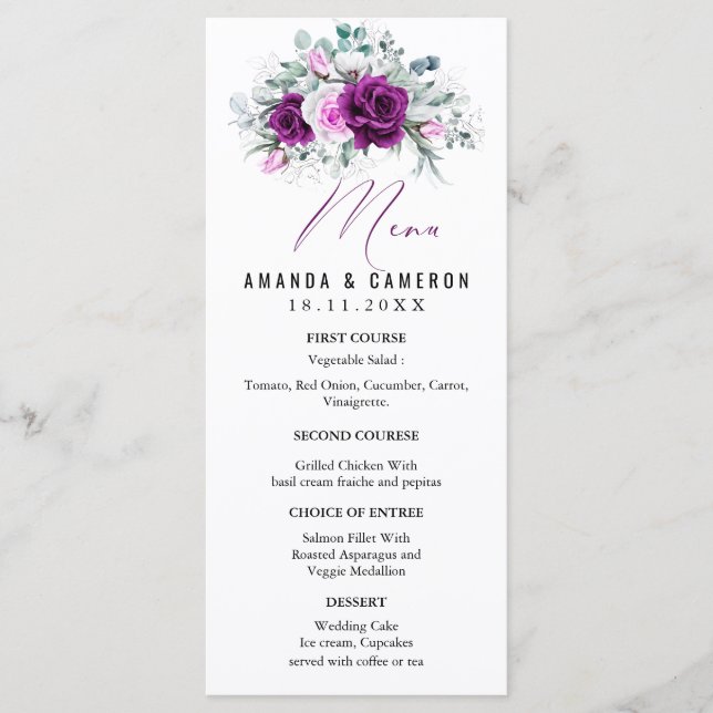 Elegant Rustic Purple Blush Geometric Wedding Menu (Front)