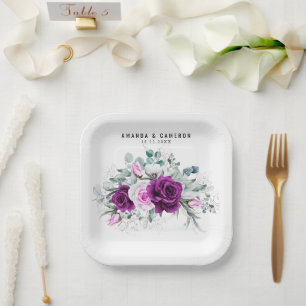 Elegant Rustic Purple Blush Geometric Wedding  Paper Plate