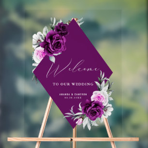 Elegant Rustic Purple Blush  Wedding Welcome  Acrylic Sign