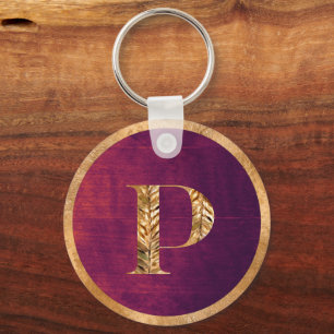 Elegant Rustic Purple & Gold Personalised Monogram Key Ring