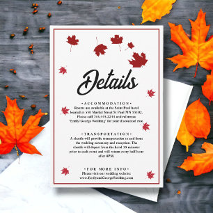 Elegant Rustic Red Fall Leaves Wedding Details Enclosure Card