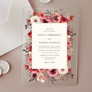 Elegant Rustic Red Floral Fall Wedding Acrylic Invitations