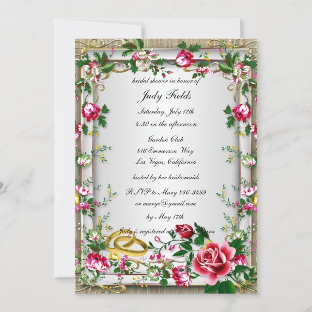 Elegant Rustic Red Roses Bridal Shower Invitation (Front)