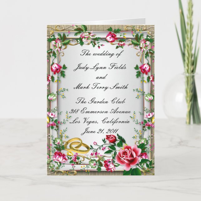 Elegant Rustic Red Roses Program Card (Front)