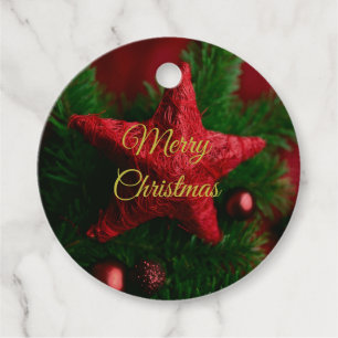 Elegant Rustic Red Star On Pine Branch Gift Tags