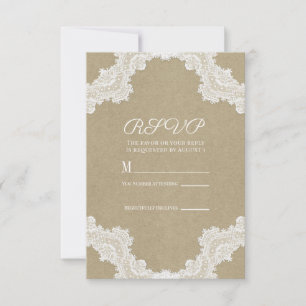 Elegant Rustic Romance White Lace & Kraft RSVP Card