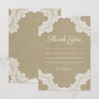 Elegant Rustic Romance White Lace Kraft Thank You