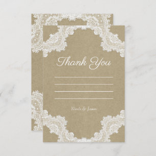 Elegant Rustic Romance White Lace Kraft Thank You Invitation