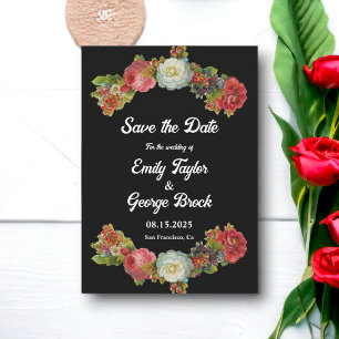 Elegant Rustic Romantic Boho Black Floral Wedding Save The Date