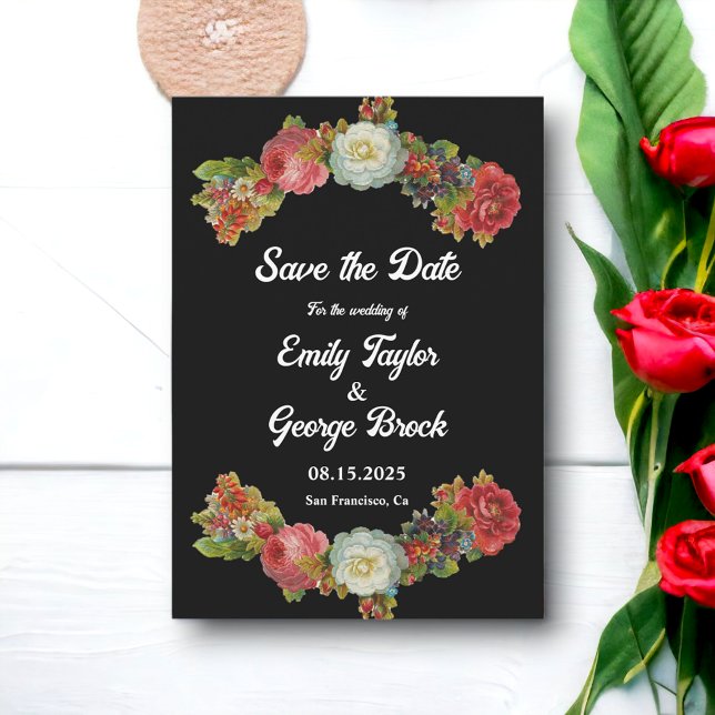Elegant Rustic Romantic Boho Black Floral Wedding Save The Date (Creator Uploaded)
