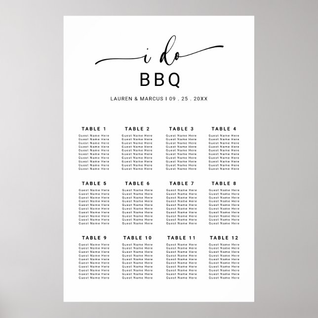 Elegant Rustic Script I Do BBQ Seating Chart (Front)