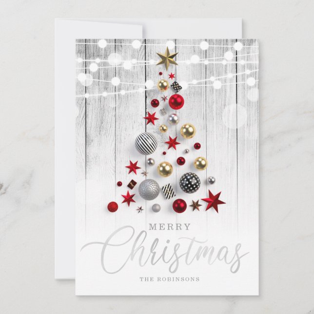 Elegant Rustic Silver Gold Christmas Tree Holiday  Card (Front)