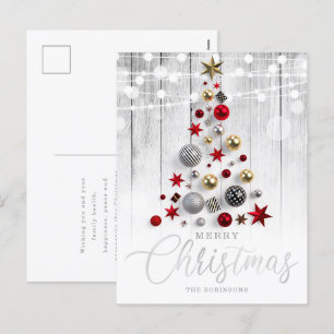 Elegant Rustic Silver Gold Christmas Tree Holiday Postcard