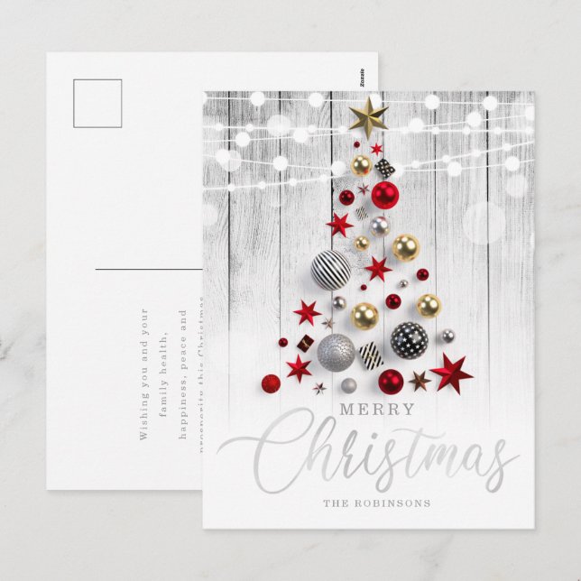 Elegant Rustic Silver Gold Christmas Tree Holiday Postcard (Front/Back)