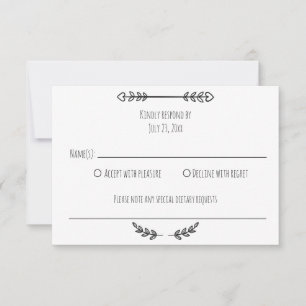 Elegant Rustic Simple Black & White Minimalist RSVP Card