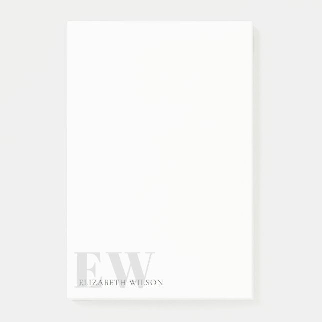 Elegant Rustic Simple Minimal Grey Name Monogram Post-it Notes (Front)