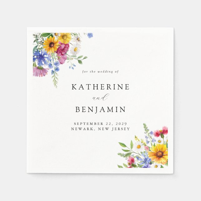 Elegant Rustic Summer Floral Wedding Napkin (Front)