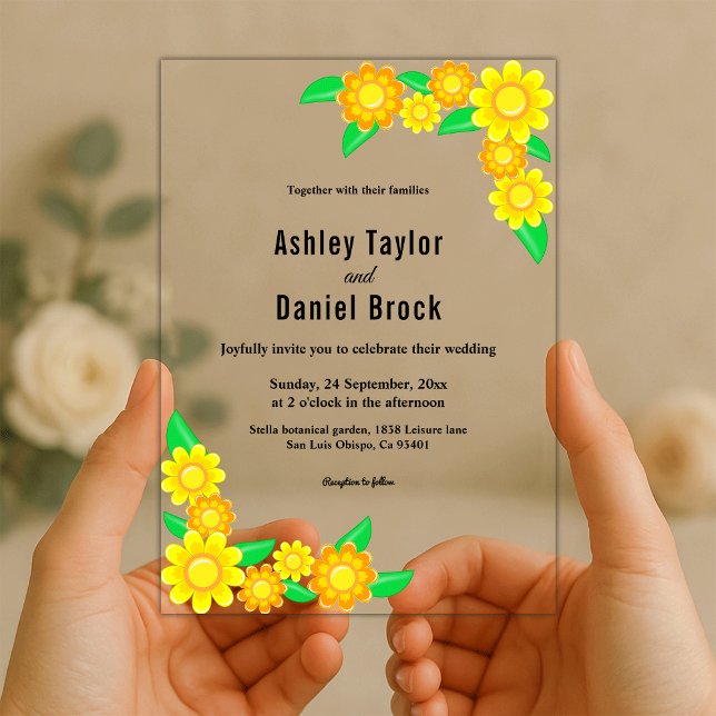 Elegant Rustic Sunflower Boho Floral Wedding Acrylic Invitations (Creator Uploaded)