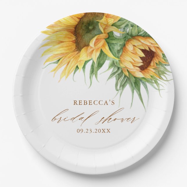 Elegant Rustic Sunflower Bridal Shower Favour  Paper Plate (Front)