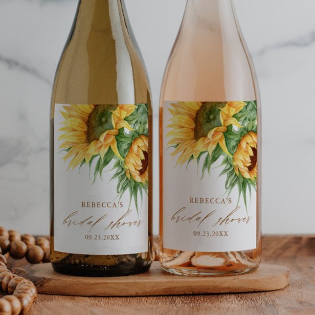 Elegant Rustic Sunflower Bridal Shower Favour  Wine Label (Rustic sunflower bridal shower wine labels.)