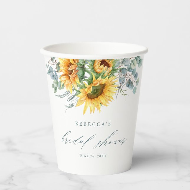 Elegant Rustic Sunflower Bridal Shower Paper Cups (Front)