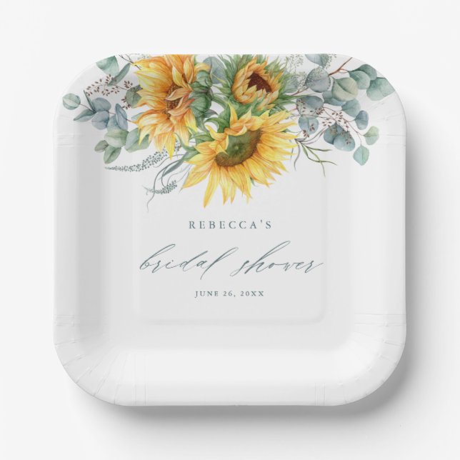 Elegant Rustic Sunflower Bridal Shower Paper Plate (Front)