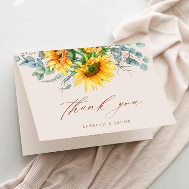 Elegant Rustic Sunflower Bridal Shower Thank You Card (Elegant rustic sunflower eucalyptus wedding bridal shower thank you card.)