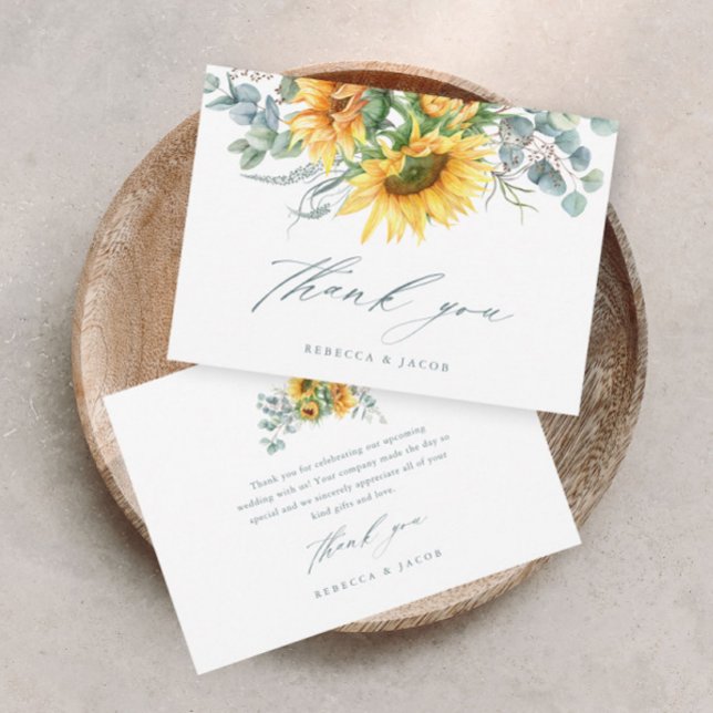 Elegant Rustic Sunflower Bridal Shower Thank You Card (Elegant rustic sunflower eucalyptus wedding bridal shower thank you card.)