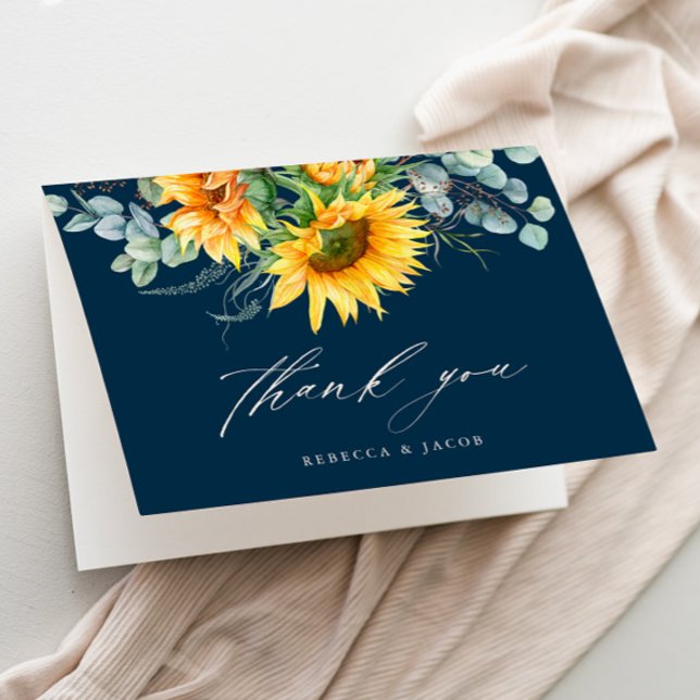 Elegant Rustic Sunflower Bridal Shower Thank You Card (Rustic sunflower eucalyptus elegant bridal shower thank you card.)