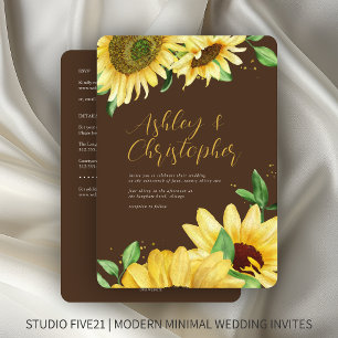 Elegant Rustic Sunflower Brown All-in-One Wedding Invitation