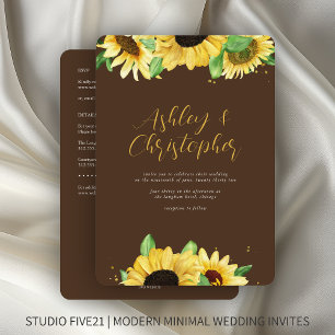 Elegant Rustic Sunflower Brown All-in-One Wedding Invitation