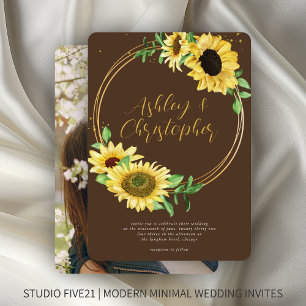 Elegant Rustic Sunflower Brown Photo Wedding Invitation