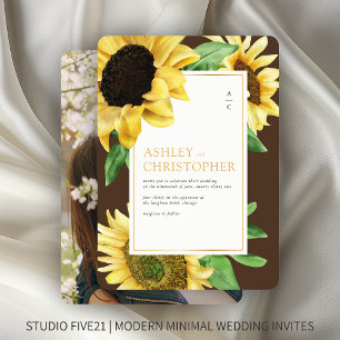 Elegant Rustic Sunflower Brown Photo Wedding Invitation