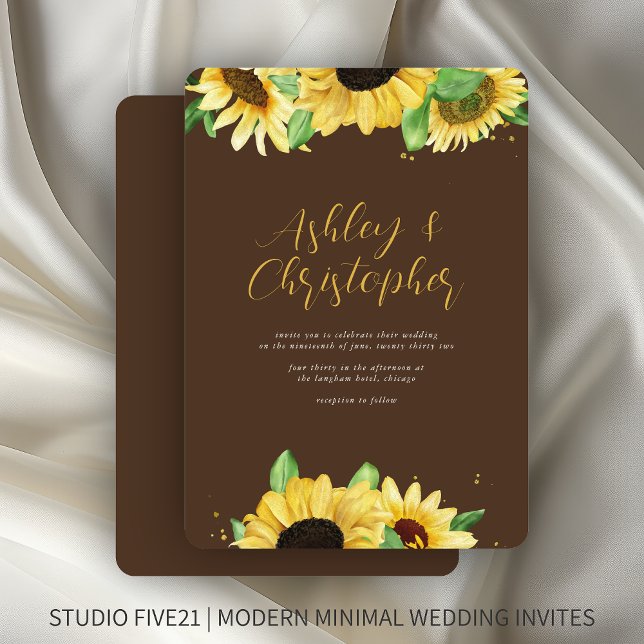 Elegant Rustic Sunflower Brown Wedding Invitation (Creator Uploaded)