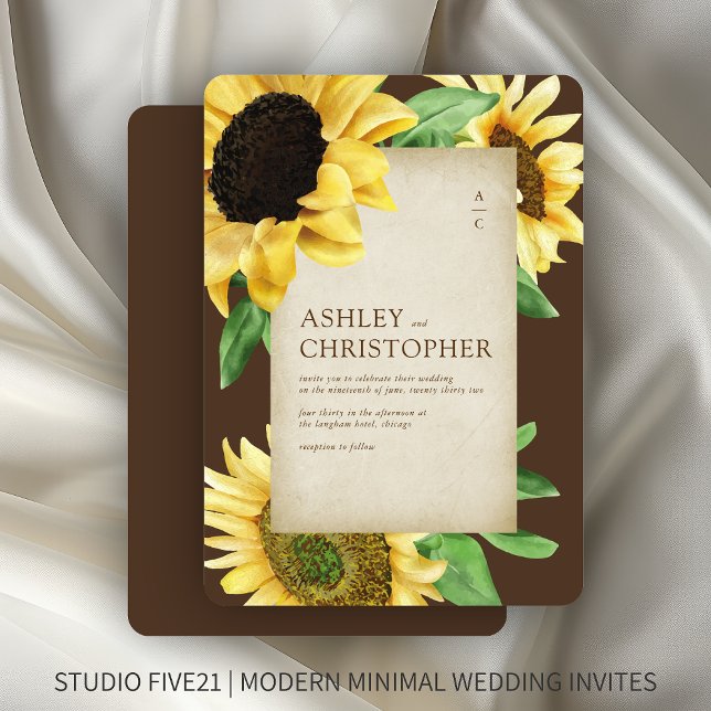 Elegant Rustic Sunflower Brown Wedding Invitation (Creator Uploaded)