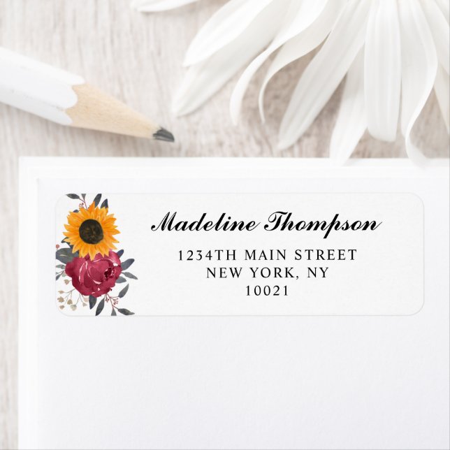 Elegant Rustic Sunflower Burgundy Script (Insitu)