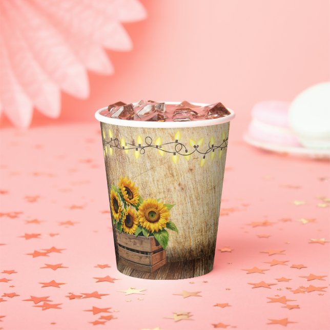 Elegant Rustic Sunflower Crate Modern Baby Shower Paper Cups (Insitu)