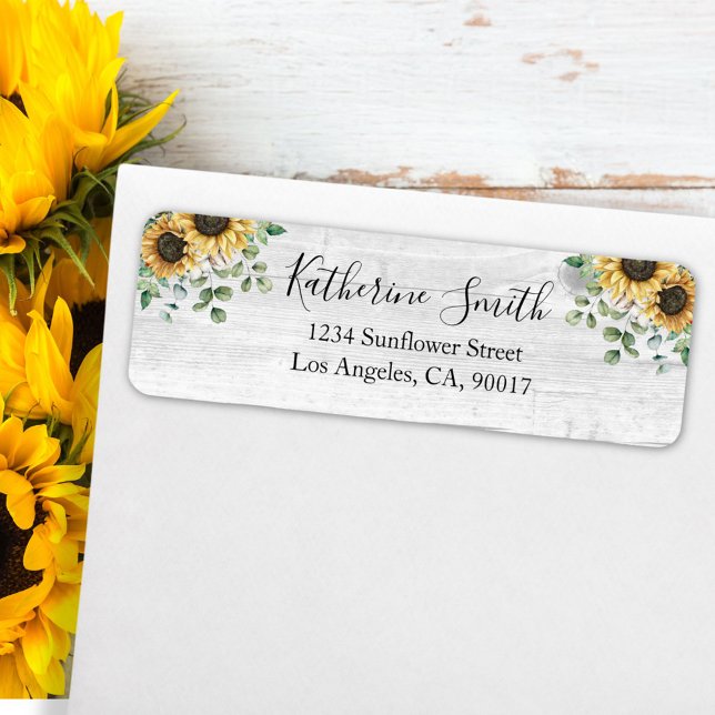 Elegant Rustic Sunflower Eucalyptus Return Address (In situ on envelope)