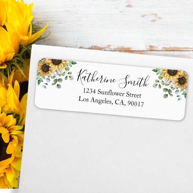Elegant Rustic Sunflower Eucalyptus Return Address (In situ on envelope)