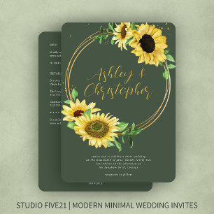 Elegant Rustic Sunflower Green All-in-One Wedding Invitation