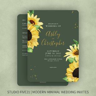 Elegant Rustic Sunflower Green All-in-One Wedding Invitation