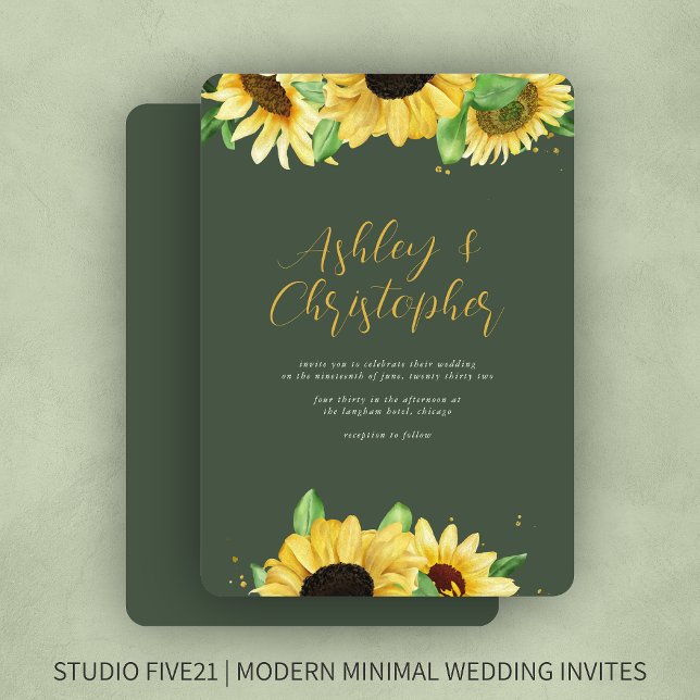 Elegant Rustic Sunflower Green Wedding Invitation (Creator Uploaded)
