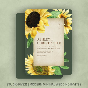 Elegant Rustic Sunflower Green Wedding Invitation